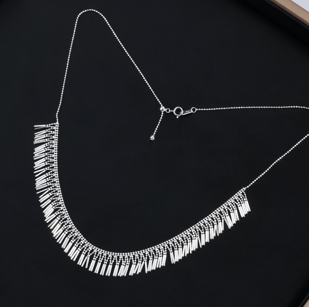 Élan 925 Sterling Silver Tassel Necklace – Elegant Fringe Statement Jewelry