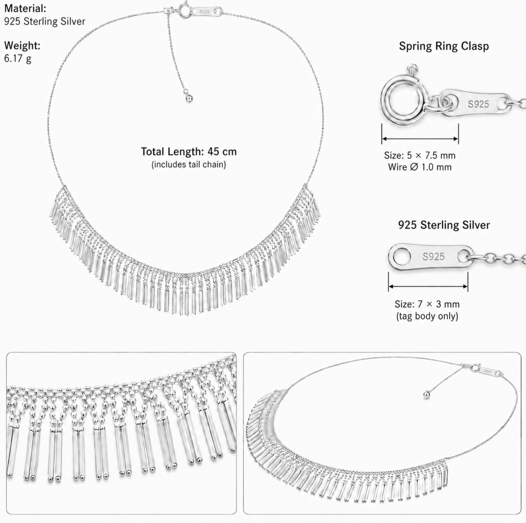 Élan 925 Sterling Silver Tassel Necklace – Elegant Fringe Statement Jewelry