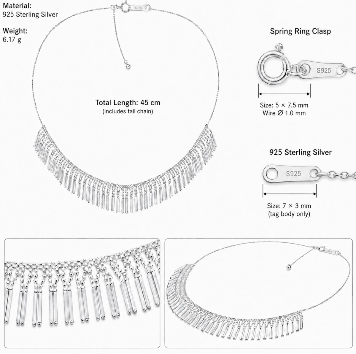 Élan 925 Sterling Silver Tassel Necklace – Elegant Fringe Statement Jewelry