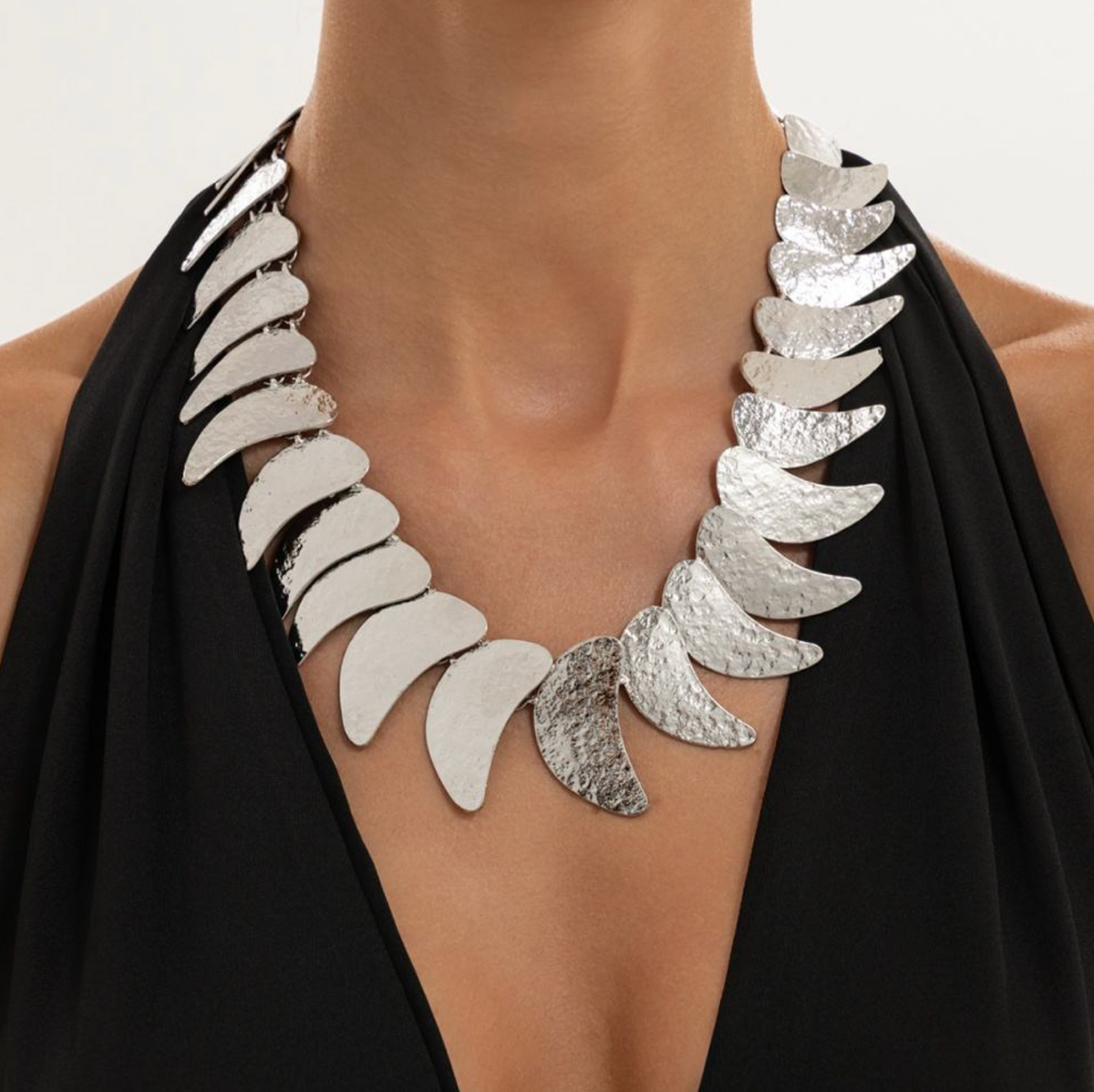 Lunara Hammered Crescent Choker – Sculptural Moon-Inspired Statement Necklace