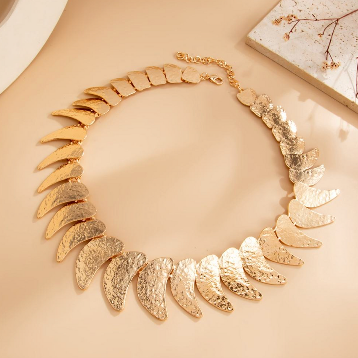 Lunara Hammered Crescent Choker – Sculptural Moon-Inspired Statement Necklace