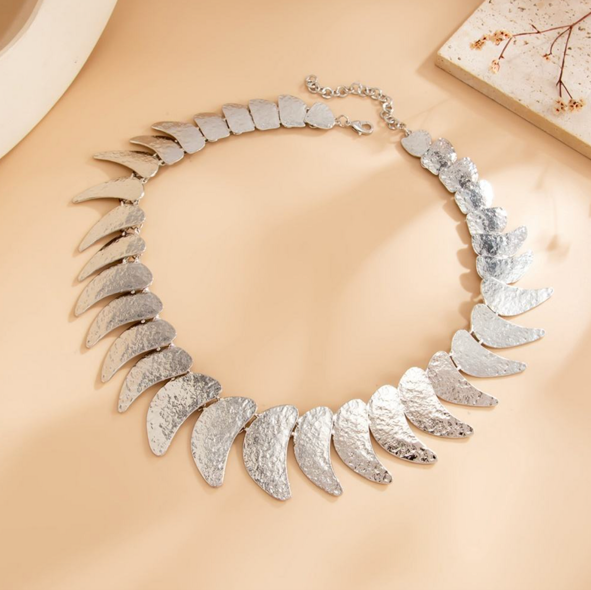 Lunara Hammered Crescent Choker – Sculptural Moon-Inspired Statement Necklace