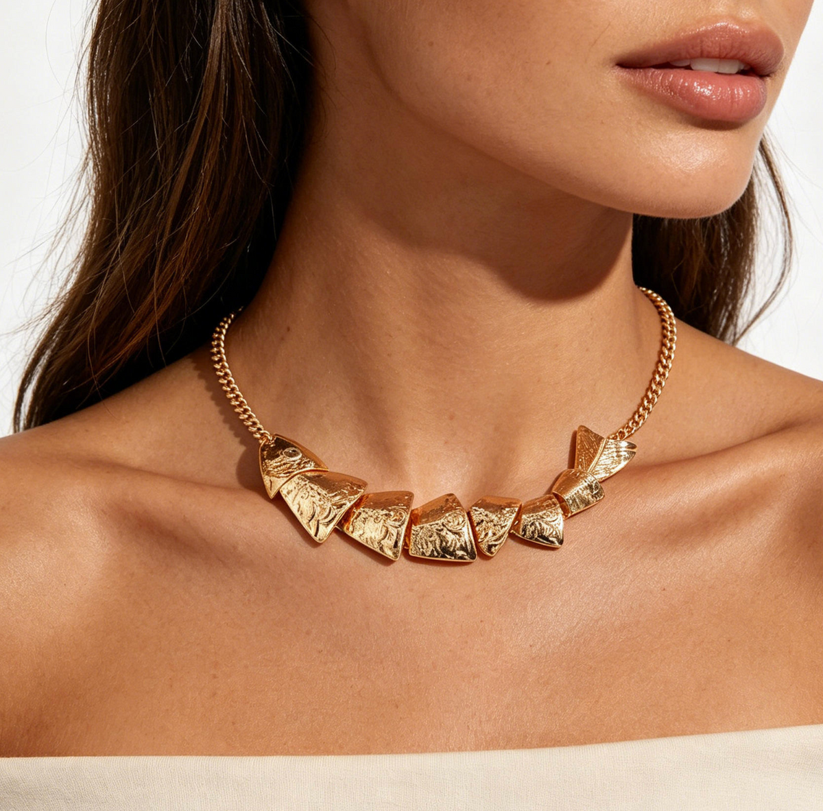 Maris Golden Fish Statement Necklace – Ocean-Inspired Sculptural Jewelry