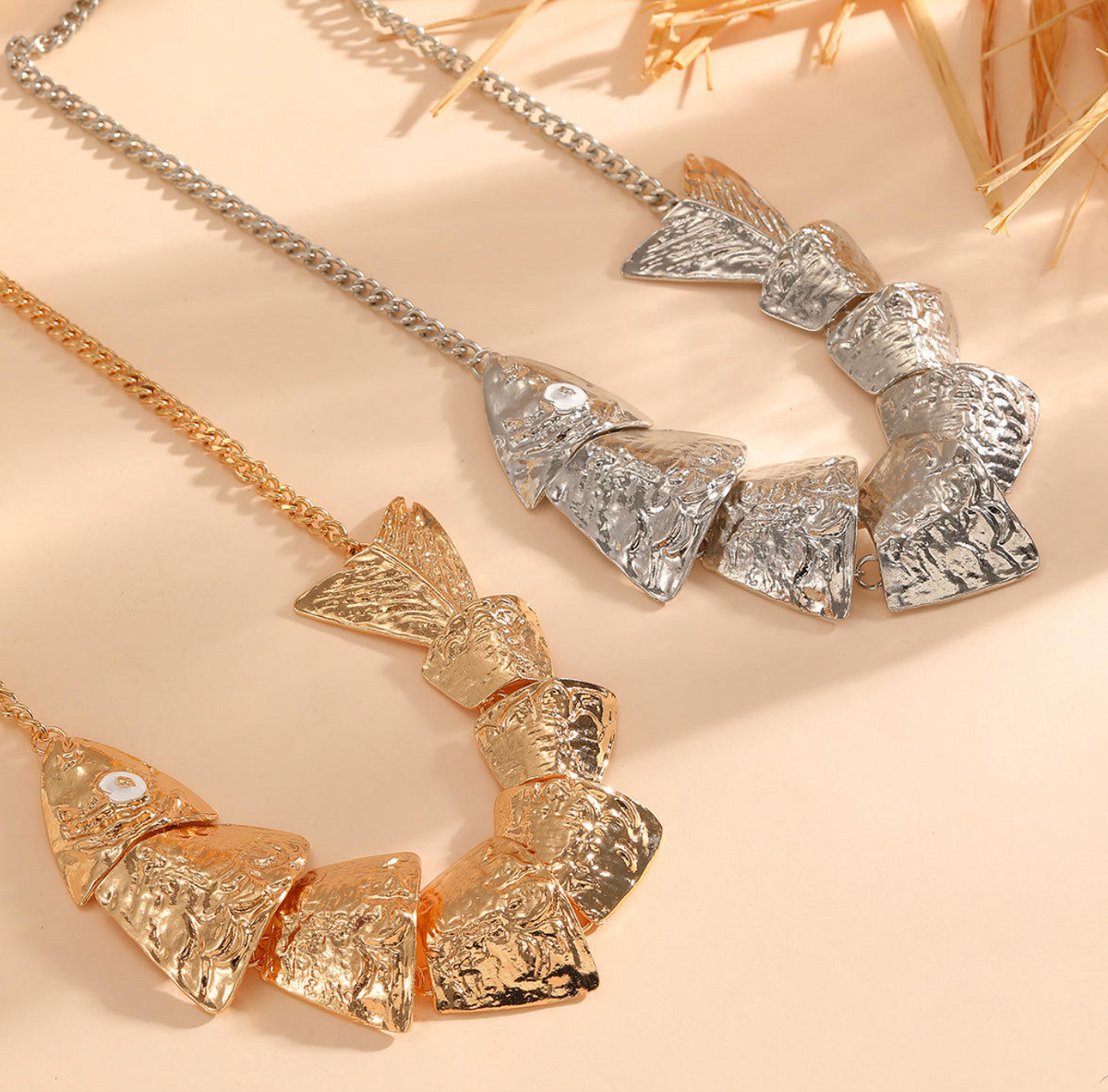 Maris Golden Fish Statement Necklace – Ocean-Inspired Sculptural Jewelry
