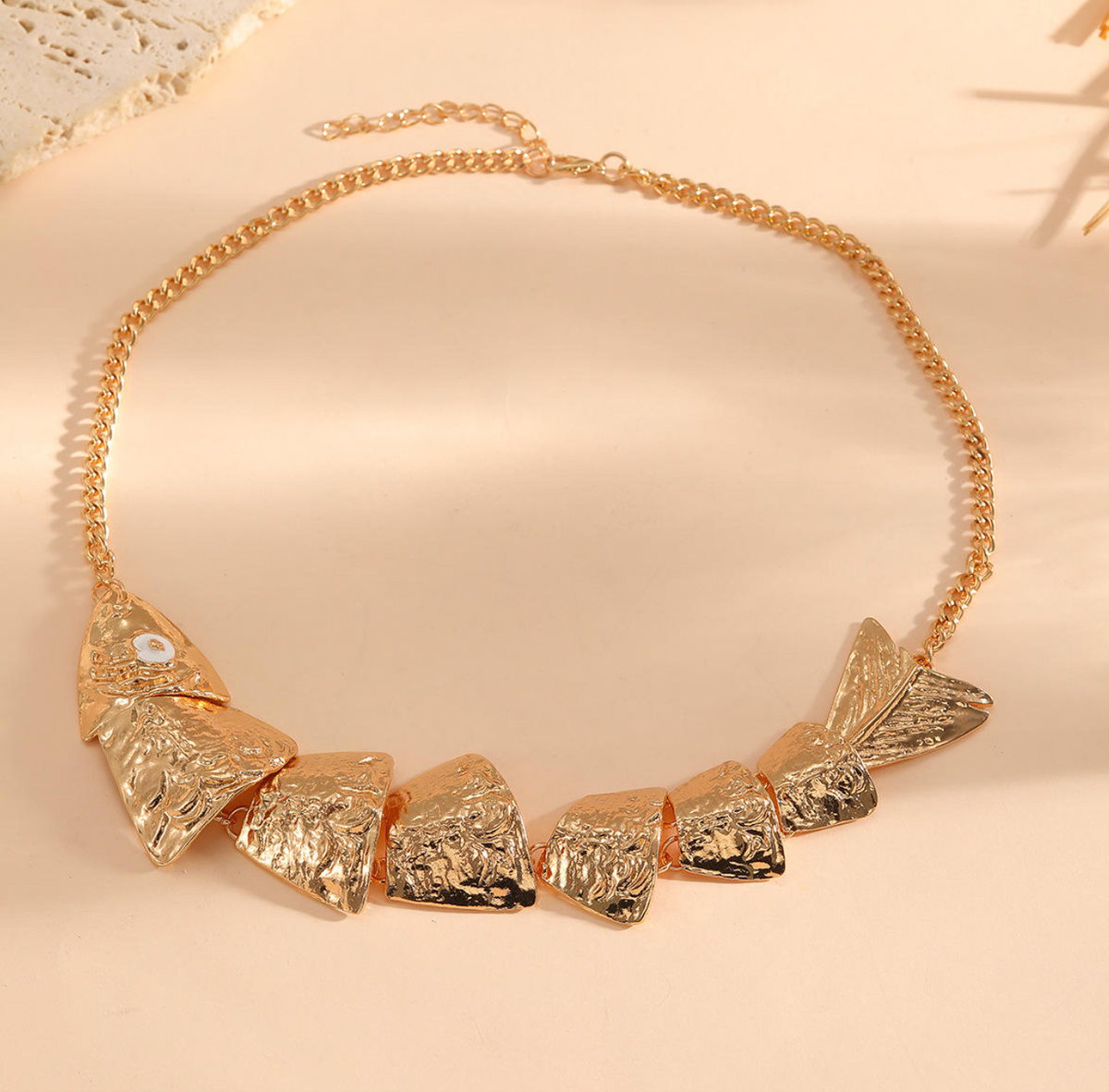 Maris Golden Fish Statement Necklace – Ocean-Inspired Sculptural Jewelry